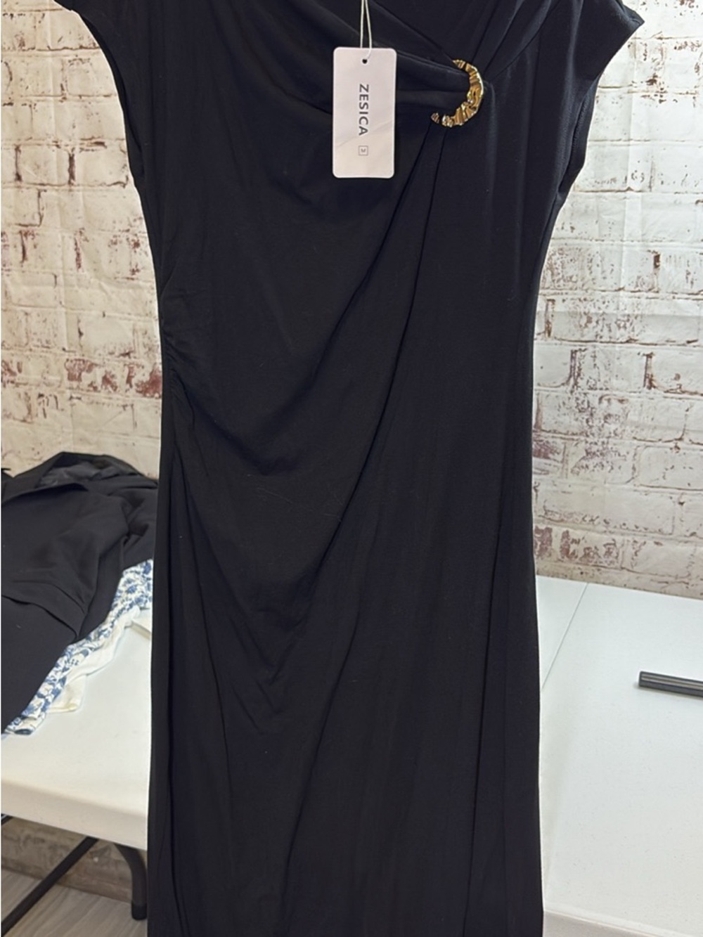 Zesica Black Maxi Dress with Gold-Tone Buckle
